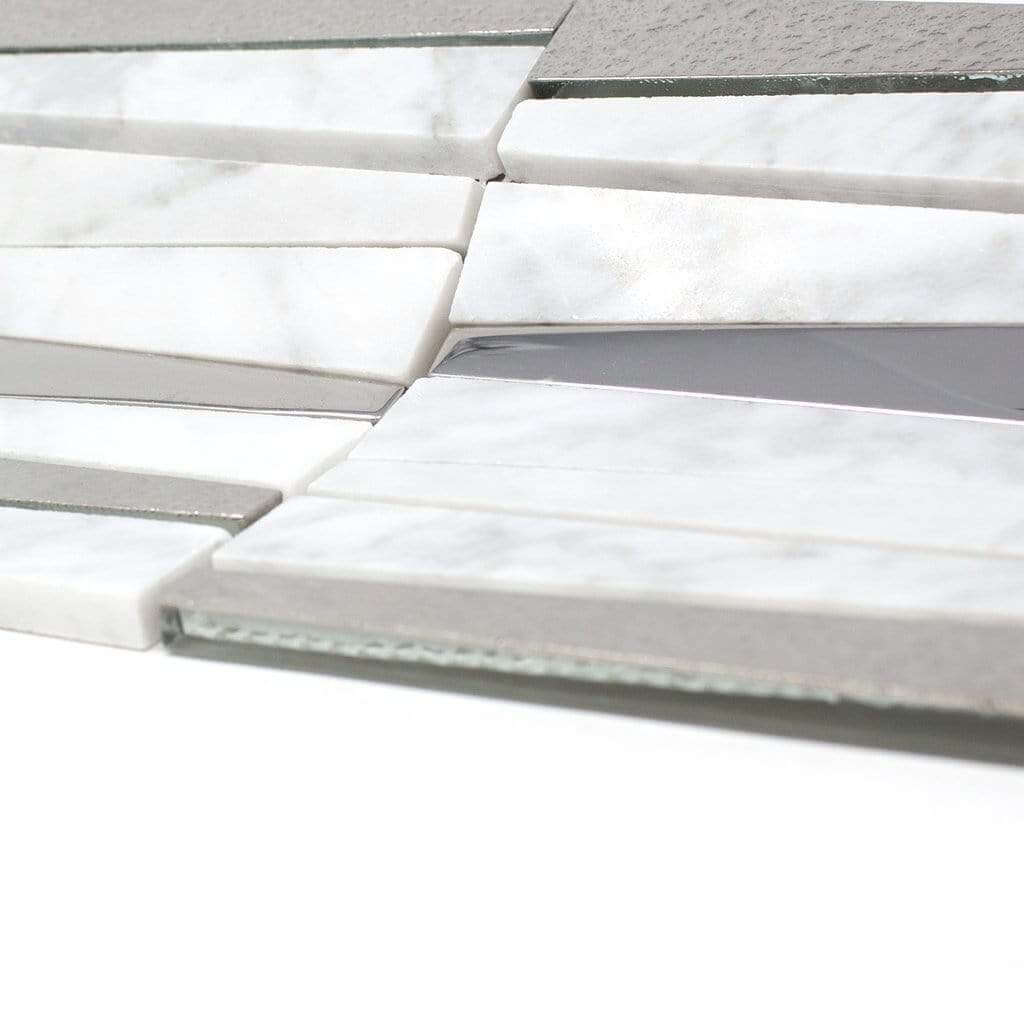 River White Cararra Marble & Silver Glass Tile Tuscan Glass