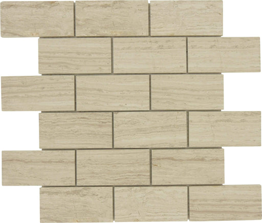 Rectangle Wooden Beige 2"x 4" Brick Polished Stone Tile Tuscan Glass