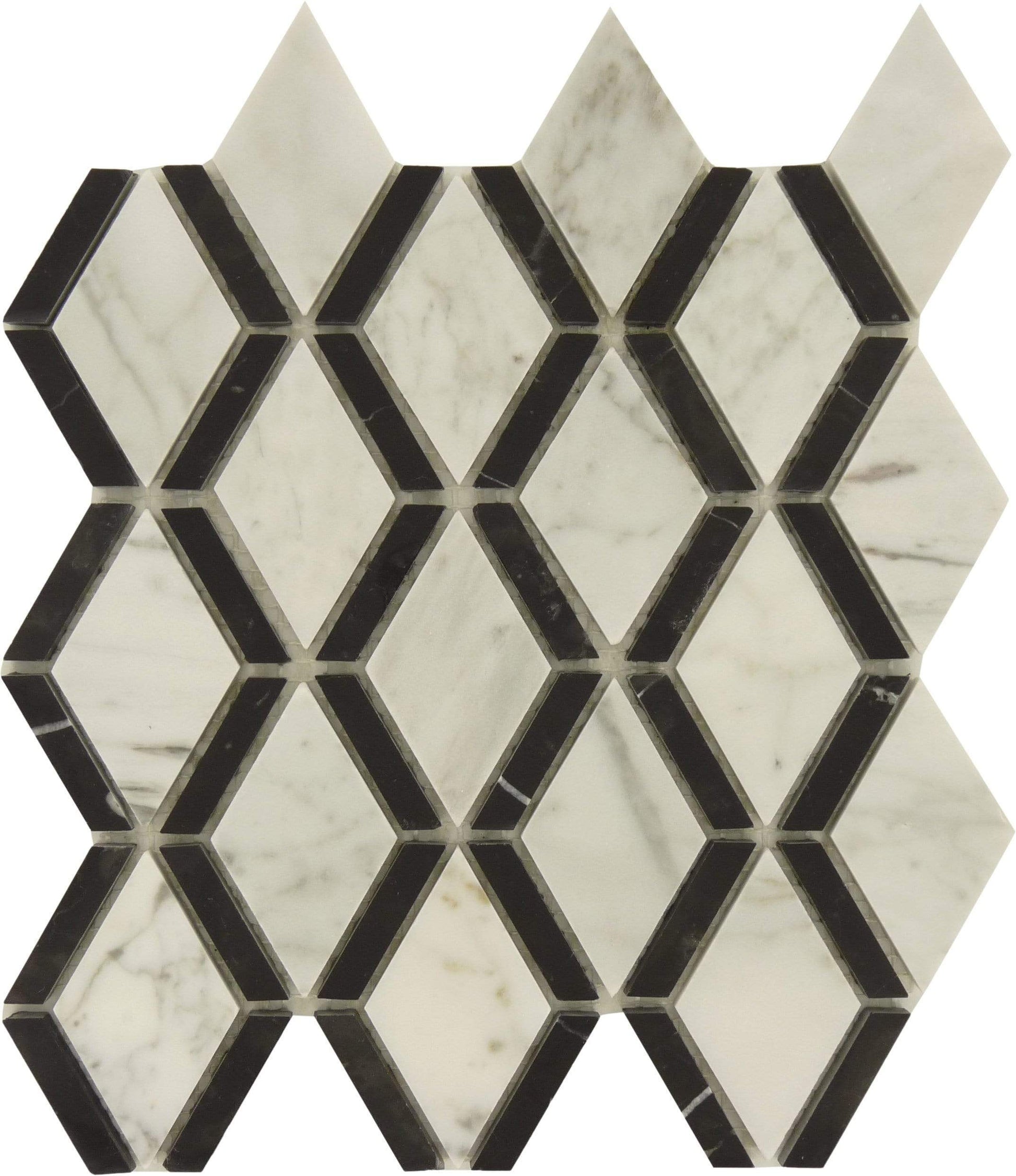 Space Grid Black Marquina and White Carrara Polished Stone Tile Tuscan Glass