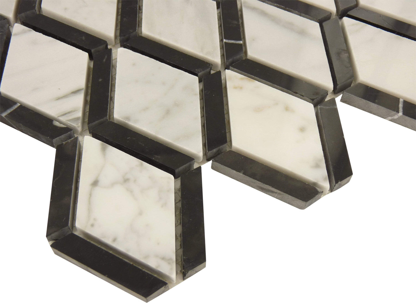 Space Grid Black Marquina and White Carrara Polished Stone Tile Tuscan Glass