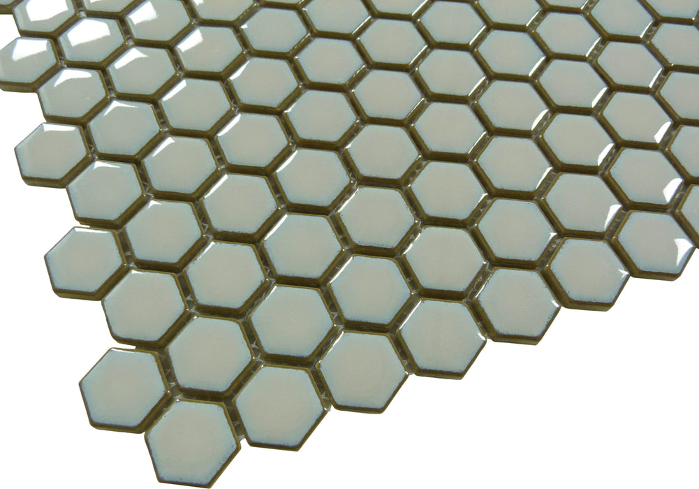 Stone Grey Hexagon Glossy Porcelain Tile Tuscan Glass