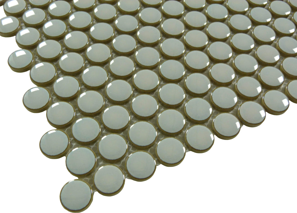 Stone Grey Penny Circle Round Glossy Porcelain Tile Tuscan Glass
