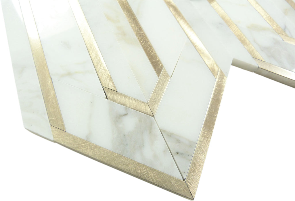 Tri Contour Carrara and Gold Metal Tile Tuscan Glass