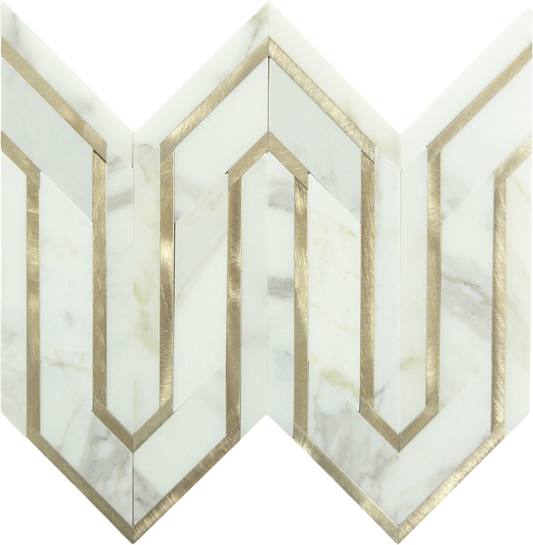 Tri Contour Carrara and Gold Metal Tile | Oasis Tile