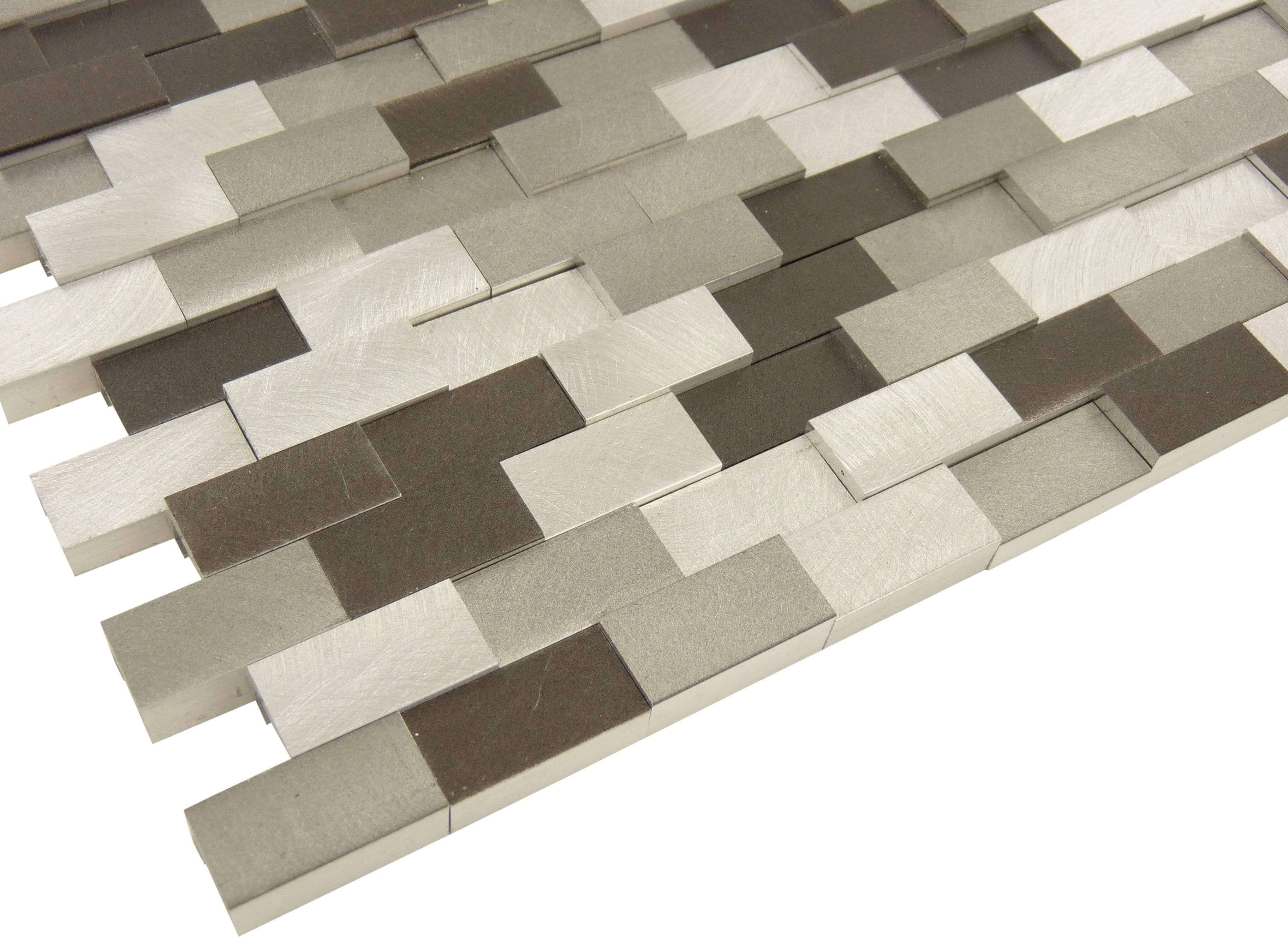 3D Rectangles Aluminum Brushed Metal Tile Tuscan Glass