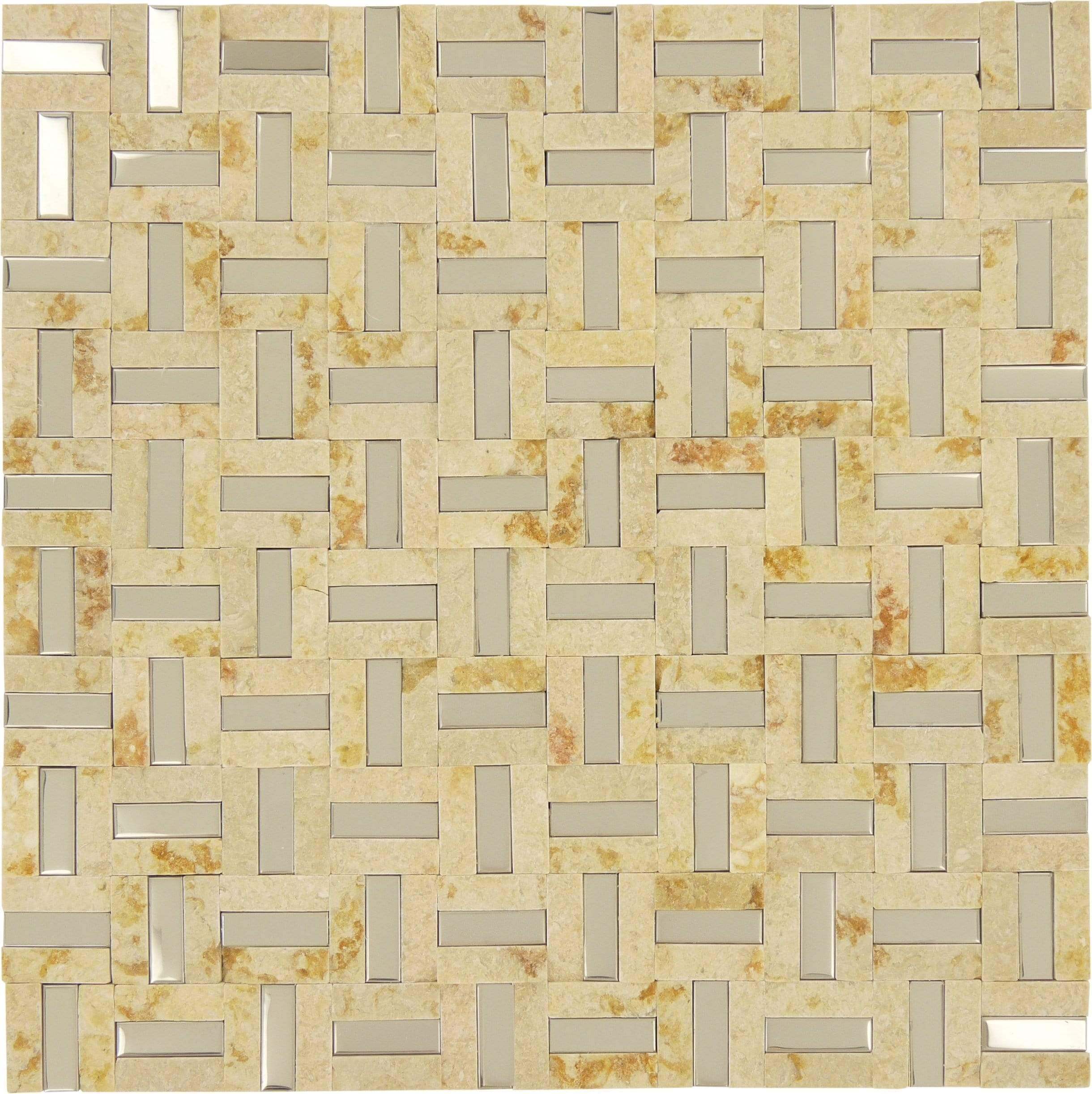 Desert Unique Shapes Beige Tumbled Stone and Metal Tile Tuscan Glass