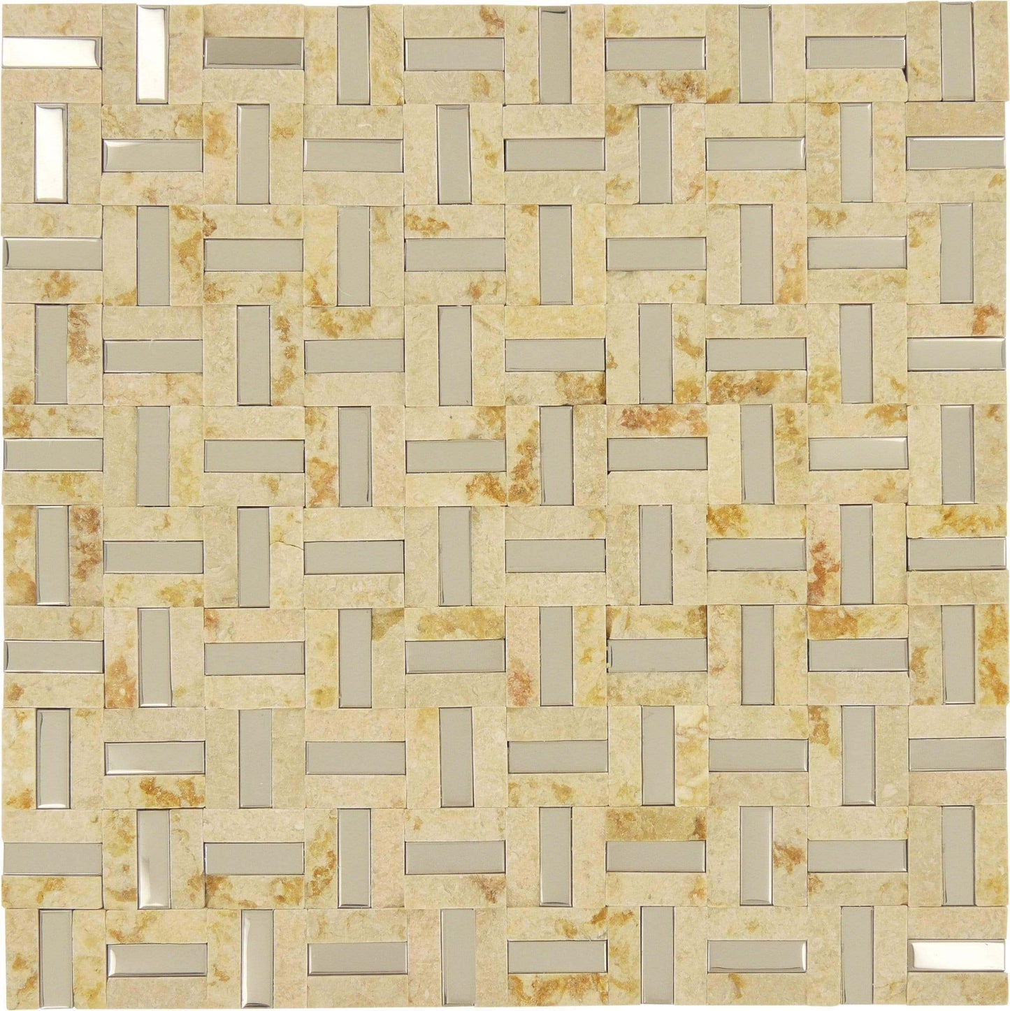 Desert Unique Shapes Beige Tumbled Stone and Metal Tile Tuscan Glass