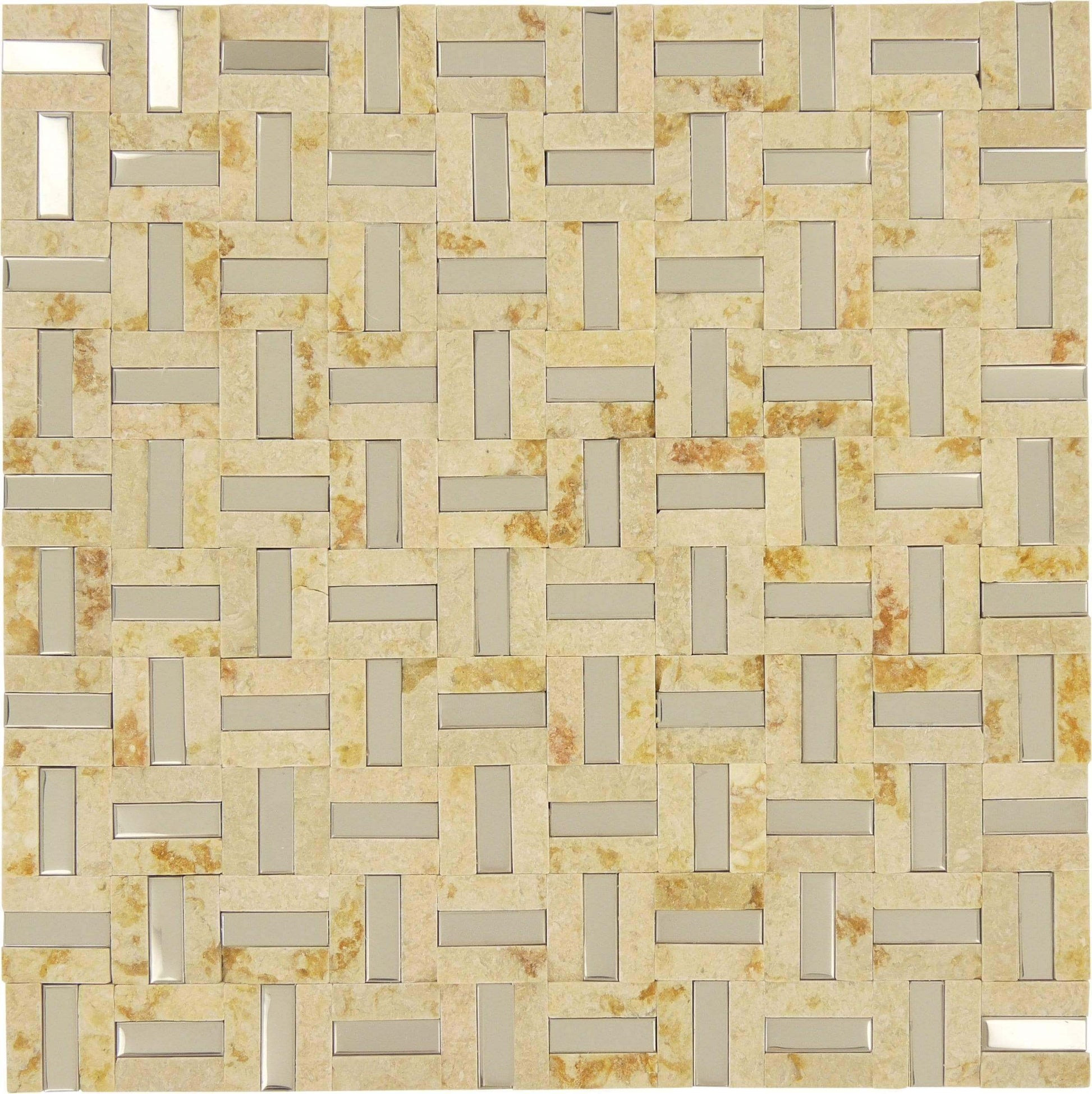 Desert Unique Shapes Beige Tumbled Stone and Metal Tile Tuscan Glass