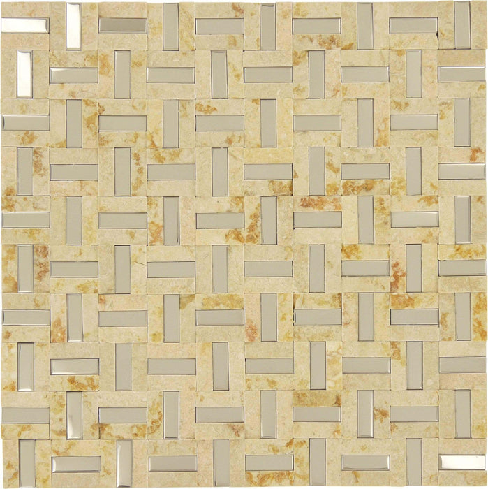 Desert Unique Shapes Beige Tumbled Stone and Metal Tile Tuscan Glass