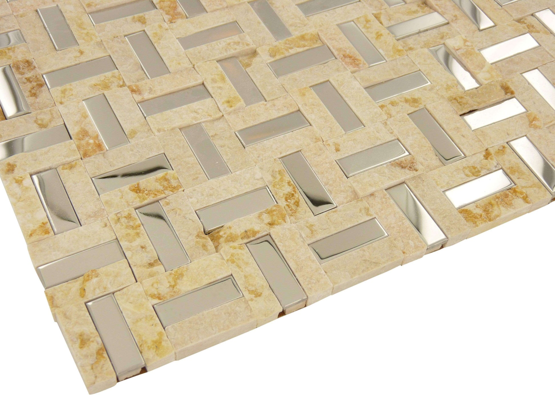 Desert Unique Shapes Beige Tumbled Stone and Metal Tile Tuscan Glass