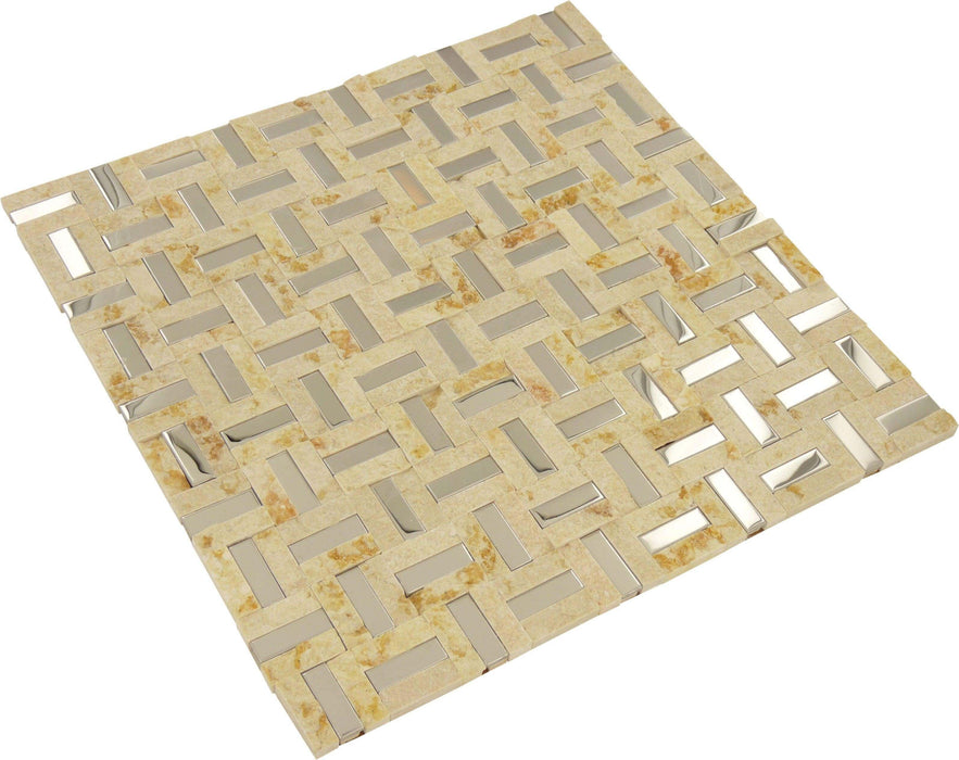 Desert Unique Shapes Beige Tumbled Stone and Metal Tile Tuscan Glass