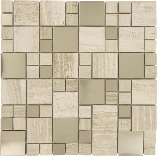 Wooden Grey Unique Shapes Polished Metal and Stone Tile Tuscan Glass