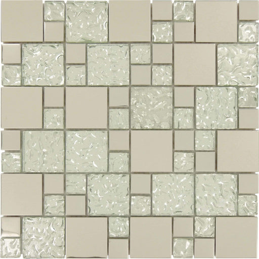 Silver Stainless Steel Unique Shapes Glass and Metal Glossy Tile Tuscan Glass