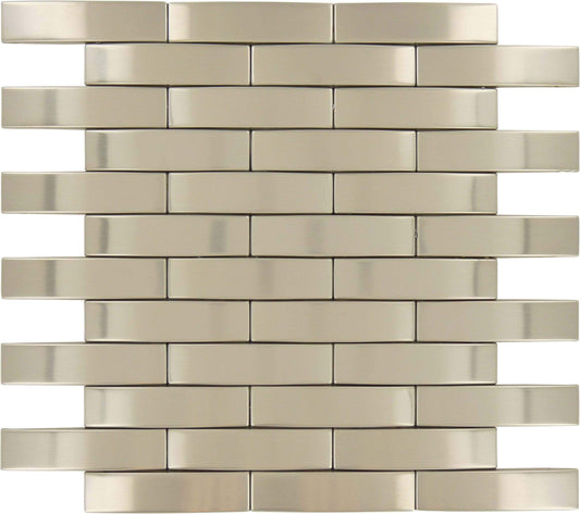 Weave Stainless Steel 1'' x 4'' Brushed Metal Tile Tuscan Glass