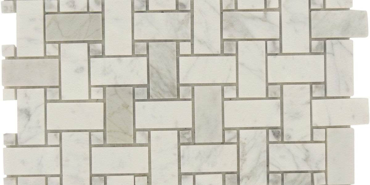 White Basket Weave Tile | Carrara White Tile | Glass Tile Oasis