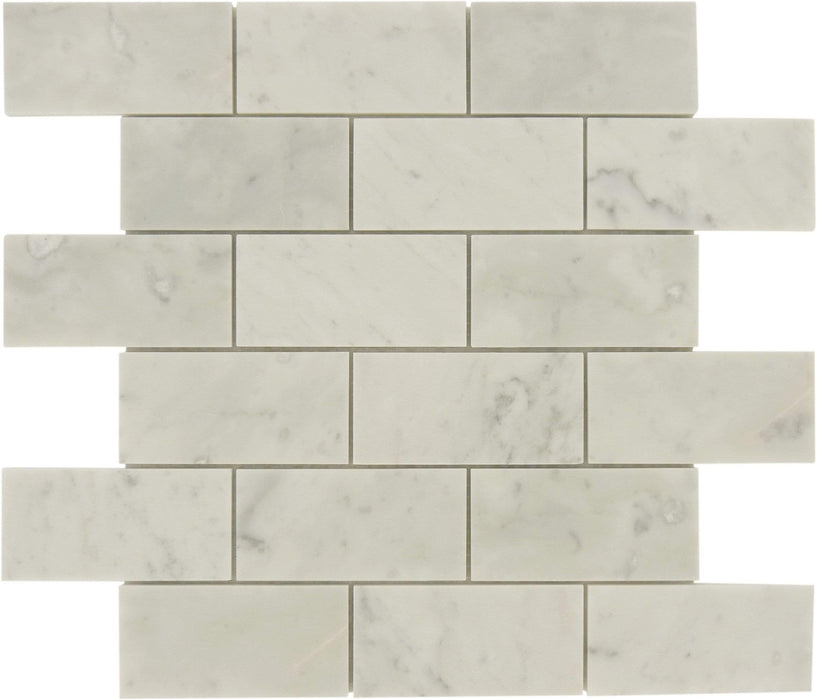 White Carrara 2" x 4" Brick Polished Stone Tile Tuscan Glass