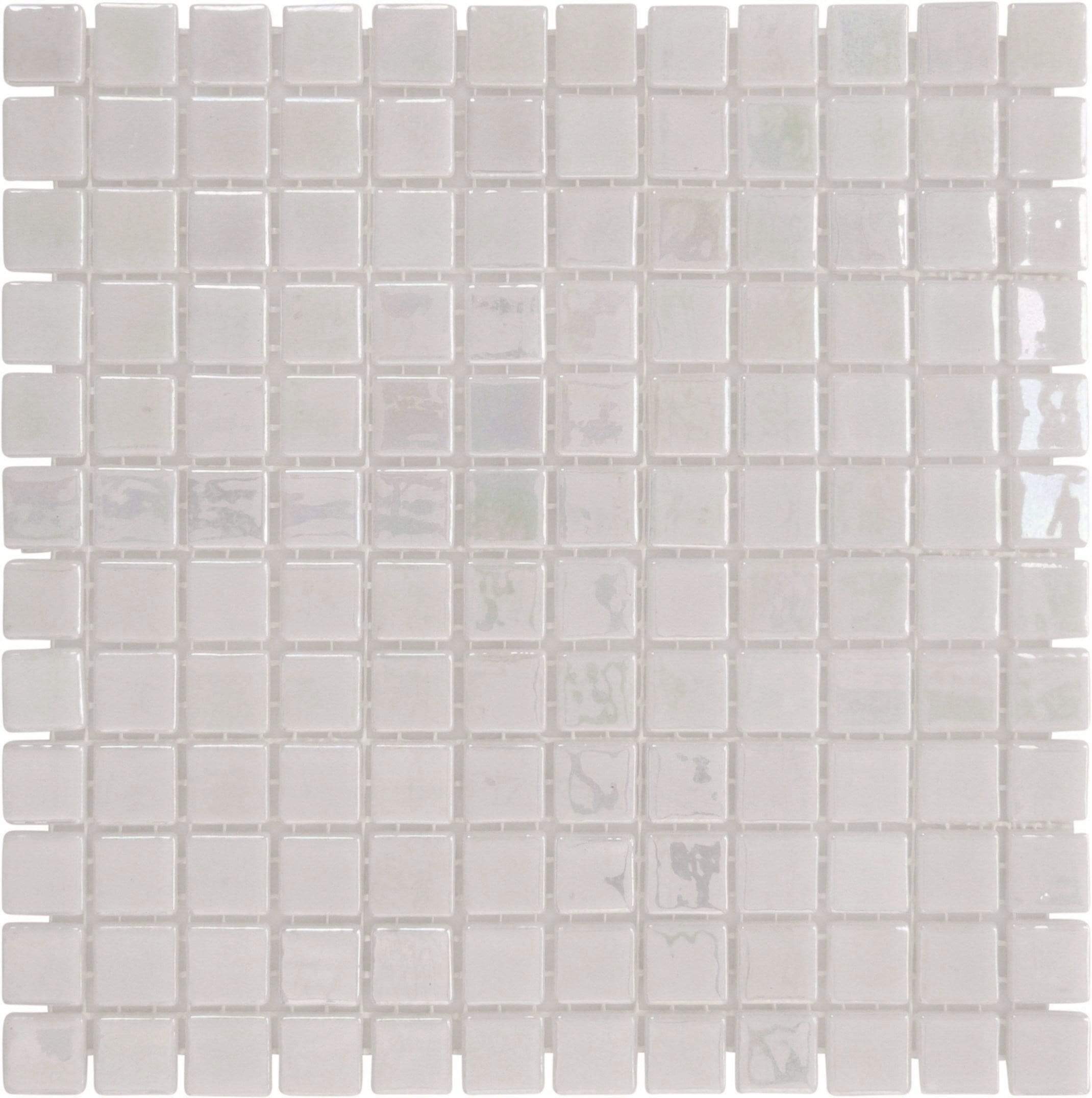 Perla White 7/8'' x 7/8'' Glossy & Iridescent Glass Pool Tile Universal Glass Designs