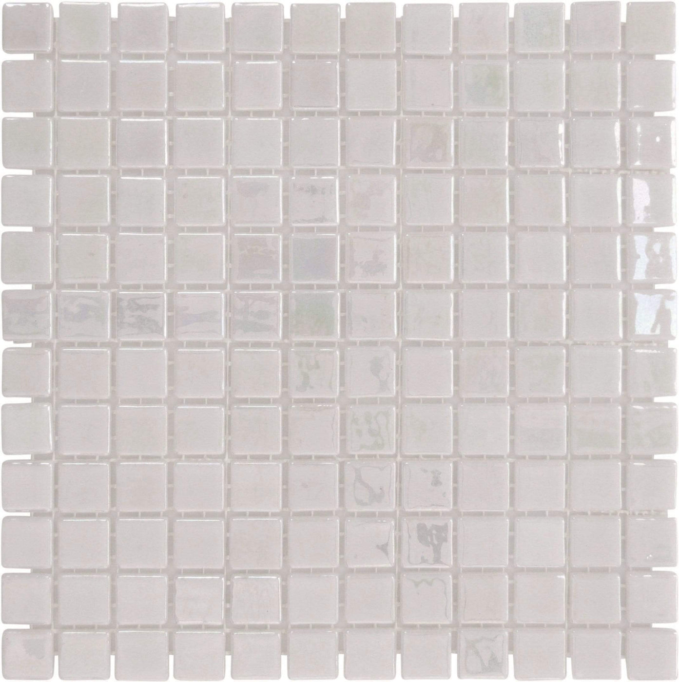 7/8'' x 7/8'' White Glass Square Tile Glossy & Iridescent F2801