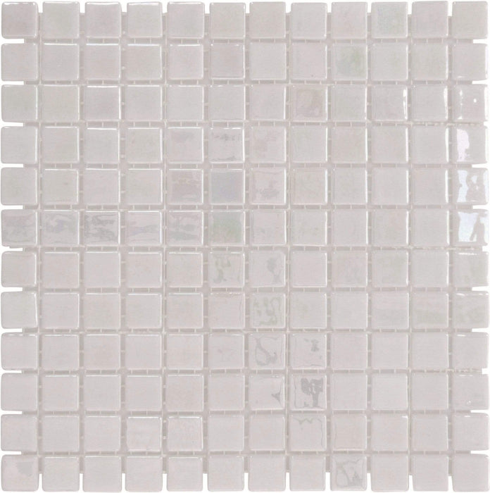 Perla White 7/8'' x 7/8'' Glossy & Iridescent Glass Pool Tile Universal Glass Designs