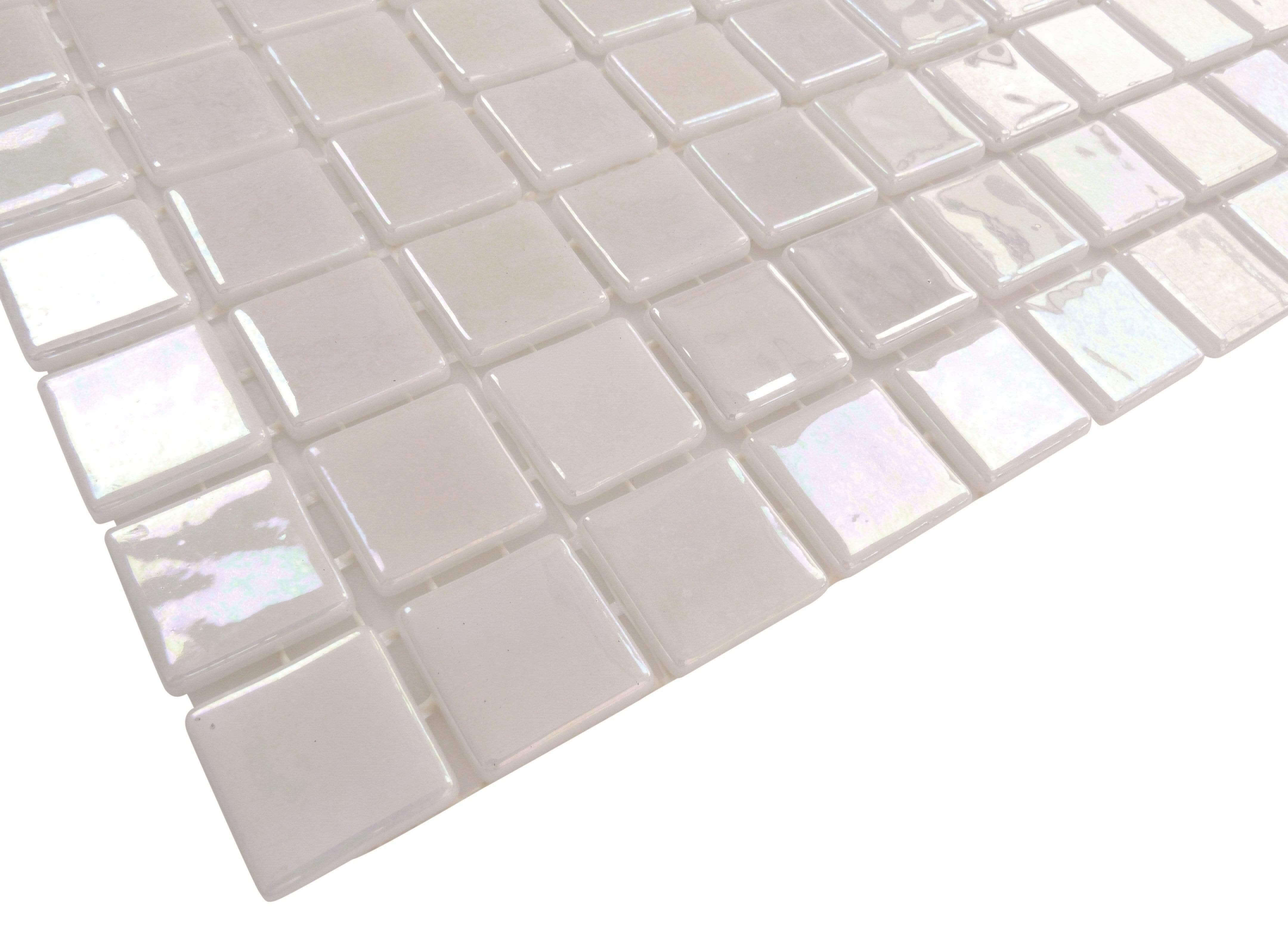 Perla White 7/8'' x 7/8'' Glossy & Iridescent Glass Pool Tile Universal Glass Designs