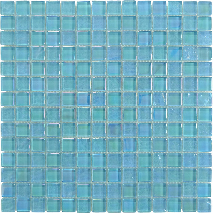 Neptune Aquamarine Square Glossy and Iridescent Glass Tile Universal Glass Designs