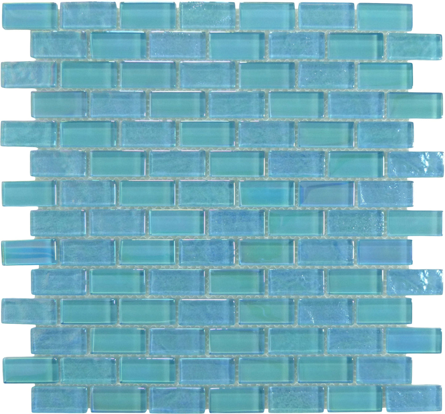 Neptune Aquamarine Uniform Brick Glossy and Iridescent Glass Tile Universal Glass Designs