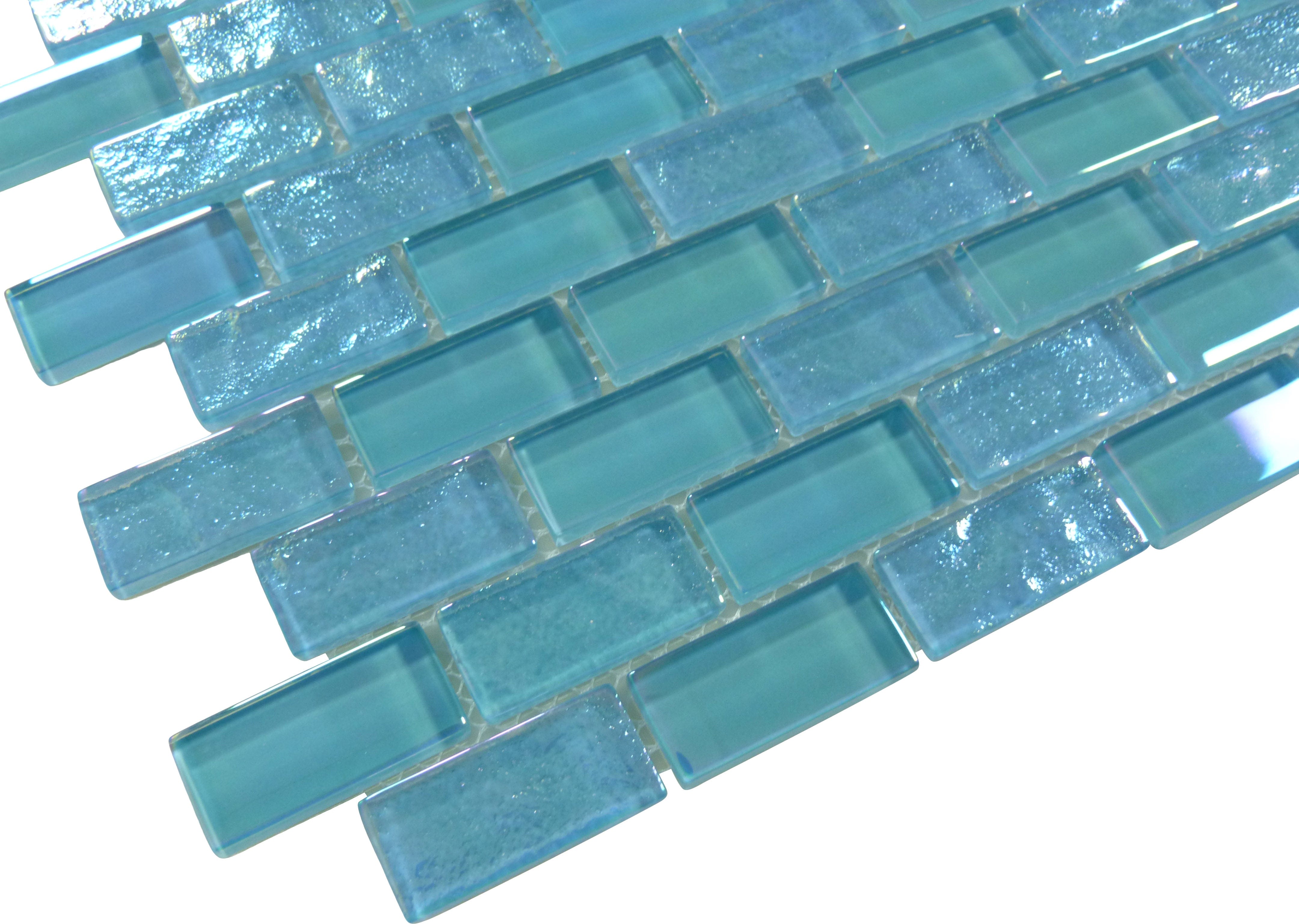 Neptune Aquamarine Uniform Brick Glossy and Iridescent Glass Tile Universal Glass Designs