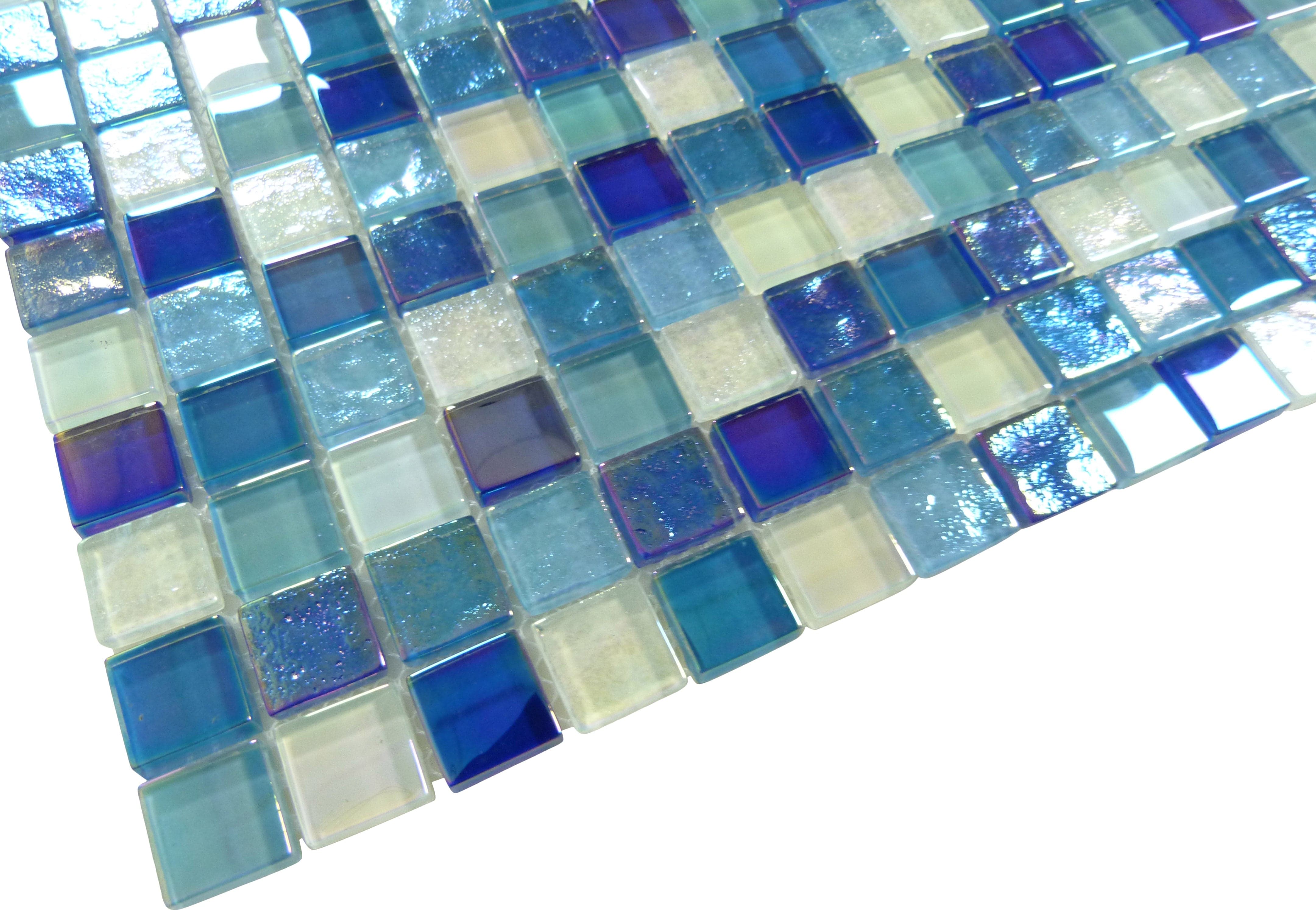 Neptune Blue Blend Square Glossy and Iridescent Glass Tile Universal Glass Designs