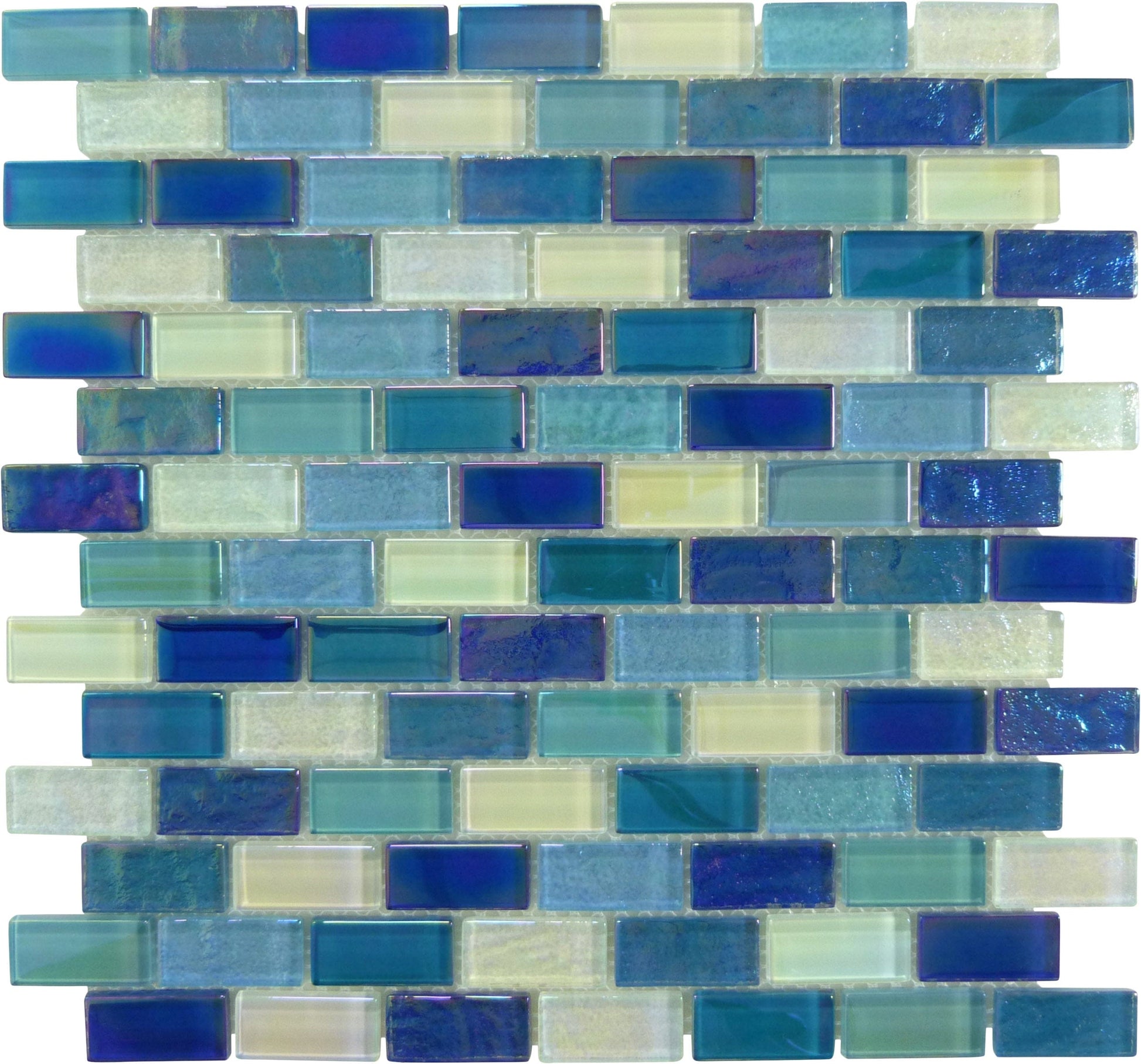 Neptune Blue Blend Uniform Brick Glossy and Iridescent Glass Tile Universal Glass Designs