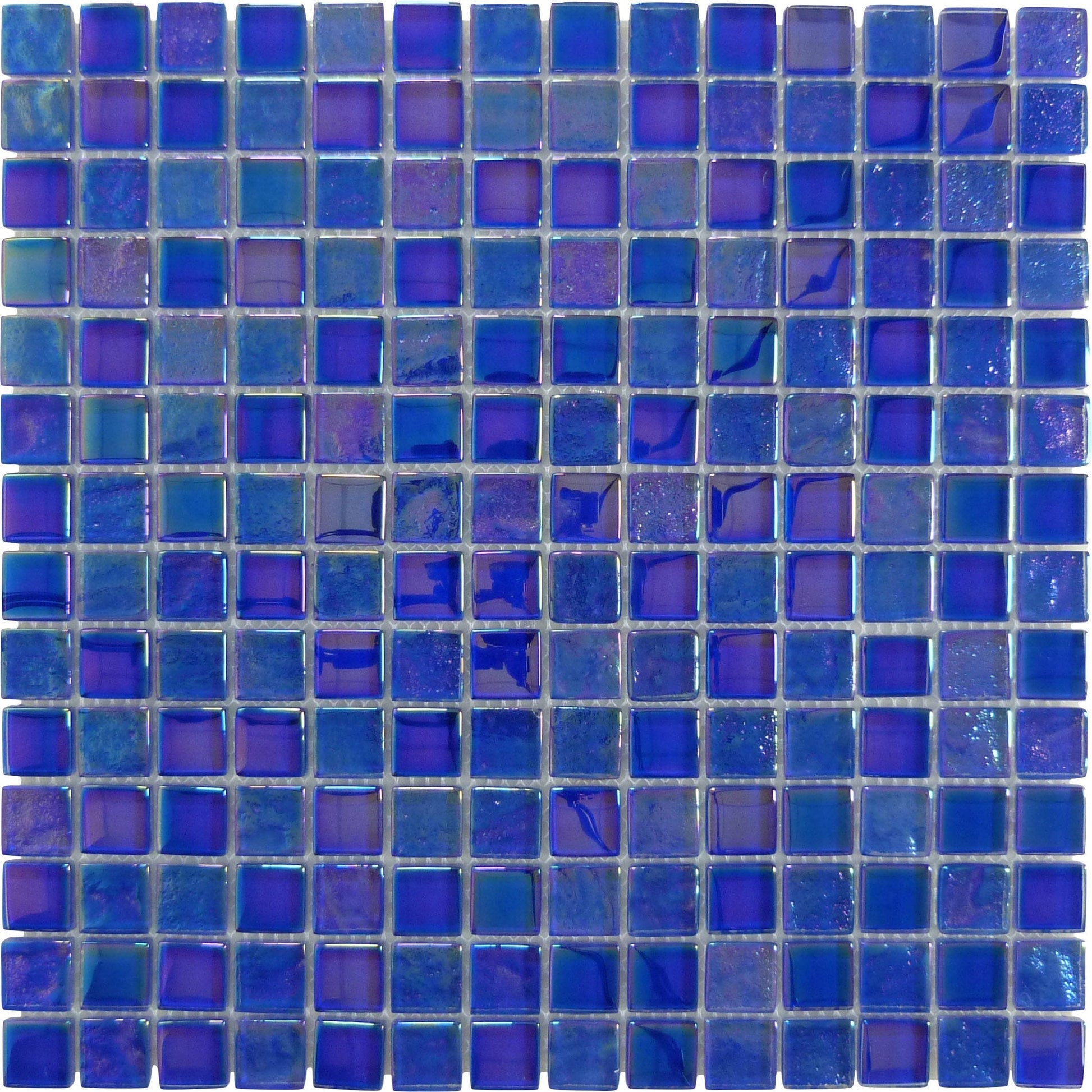 Neptune Cobalt Blue Square Glossy and Iridescent Glass Tile Universal Glass Designs