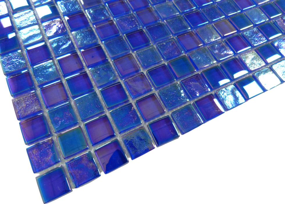 Neptune Cobalt Blue Square Glossy and Iridescent Glass Tile Universal Glass Designs
