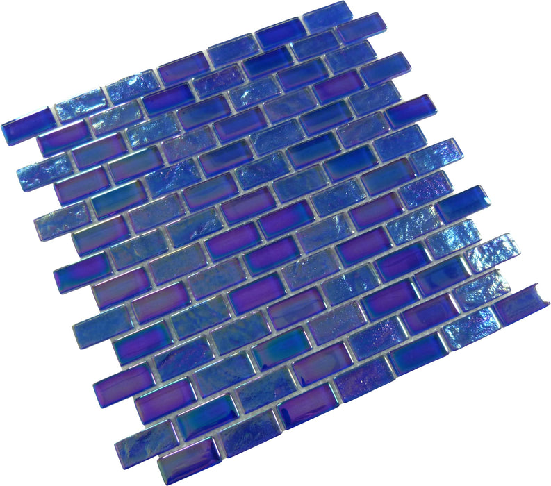 Neptune Cobalt Blue Uniform Brick Glossy and Iridescent Glass Tile Universal Glass Designs