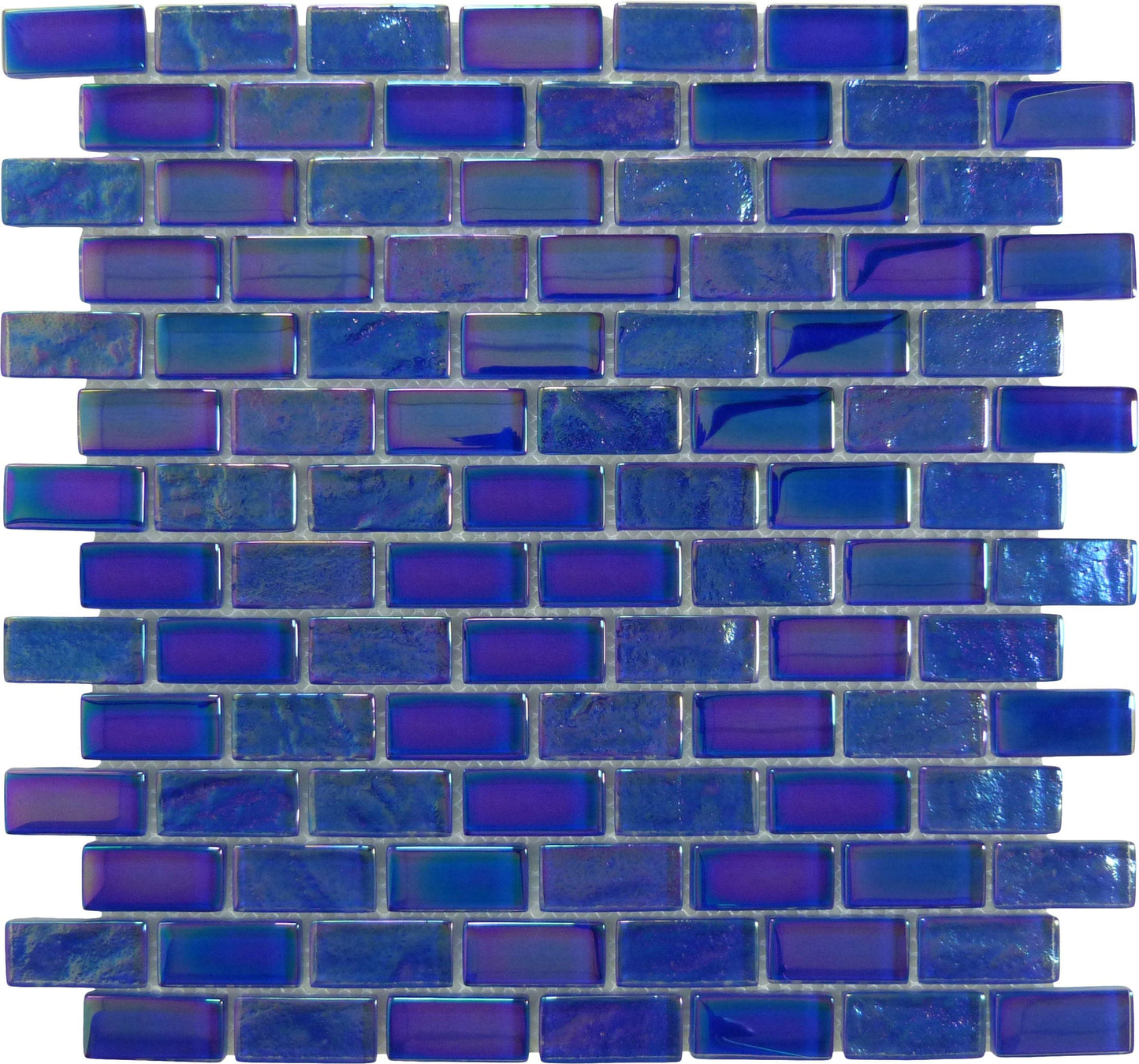 Neptune Cobalt Blue Uniform Brick Glossy and Iridescent Glass Tile Universal Glass Designs