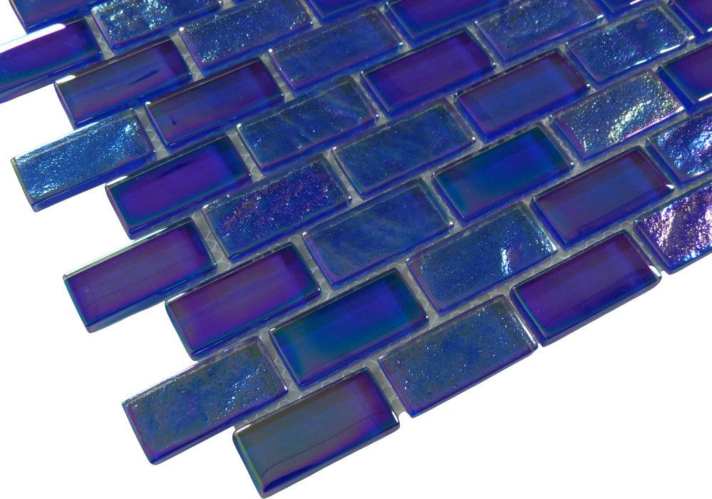 Neptune Cobalt Blue Uniform Brick Glossy and Iridescent Glass Tile Universal Glass Designs