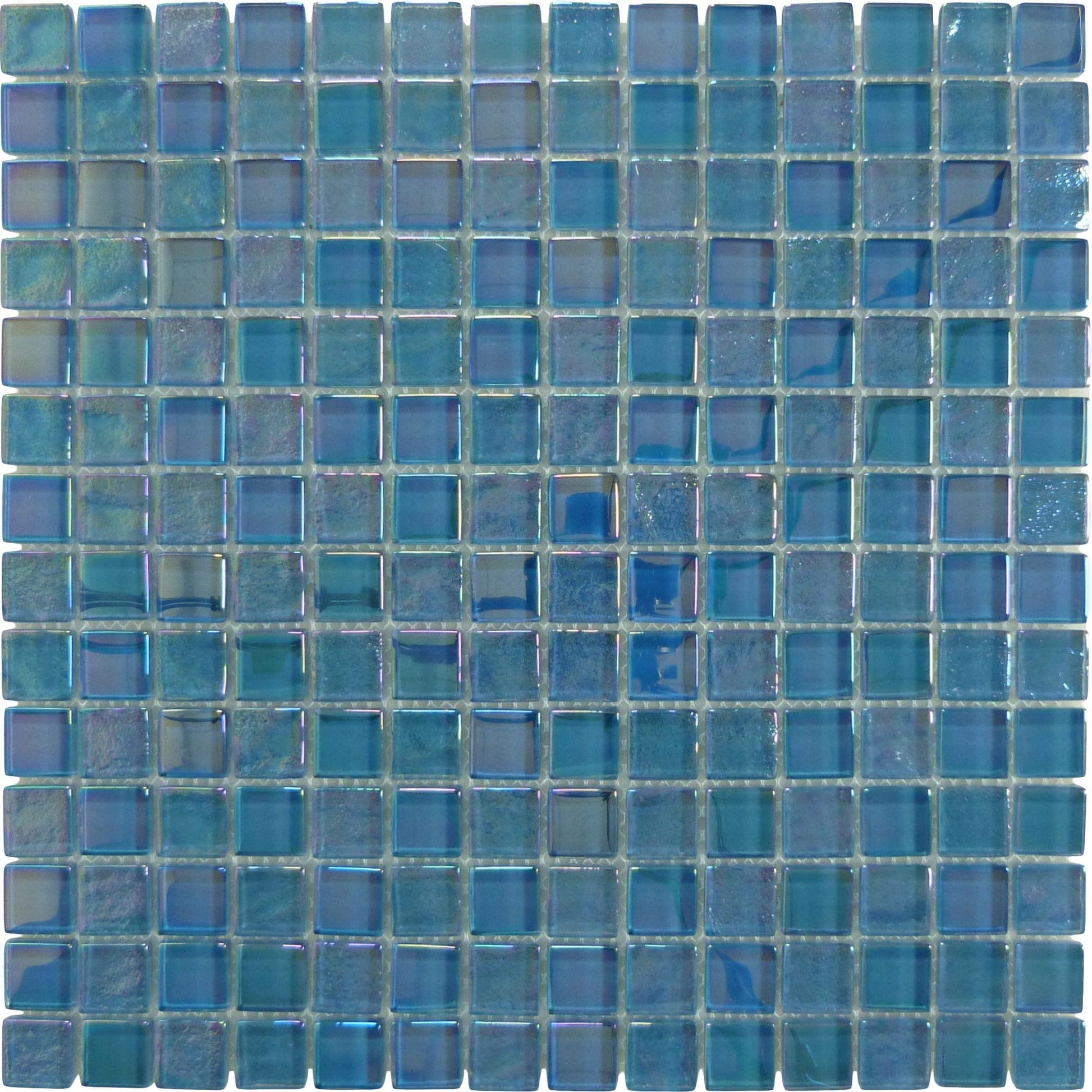 Neptune Turquoise Square Glossy and Iridescent Glass Tile Universal Glass Designs