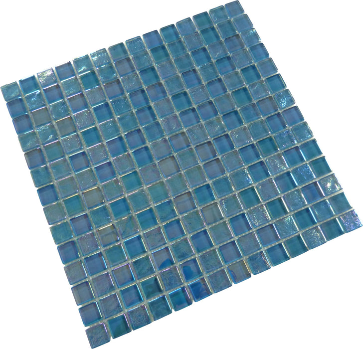 Neptune Turquoise Square Glossy and Iridescent Glass Tile Universal Glass Designs