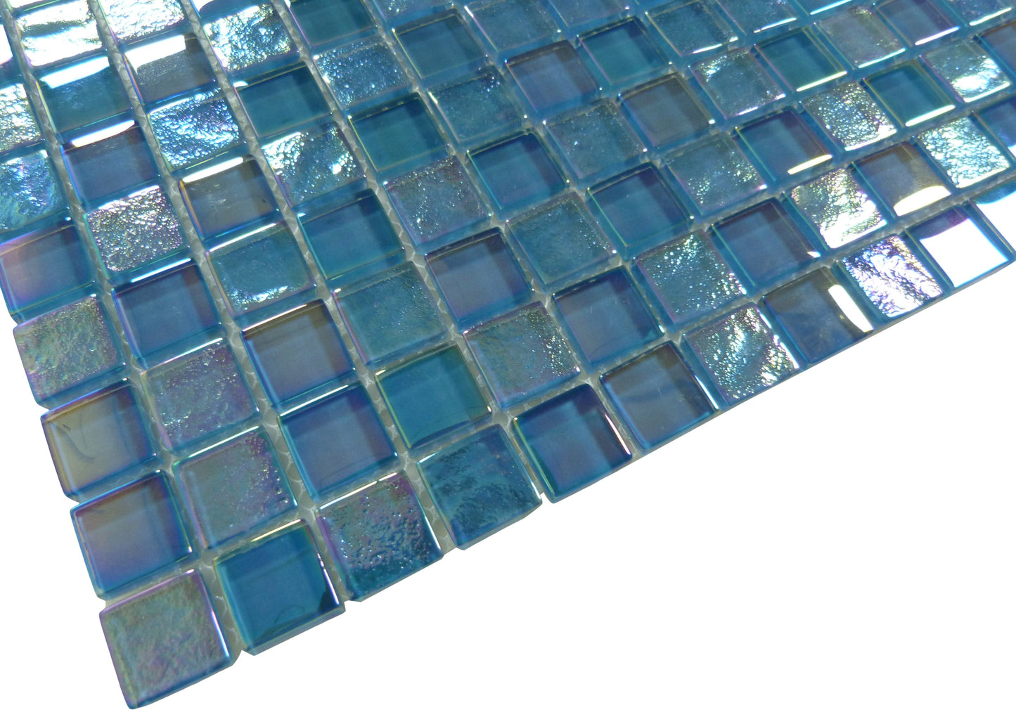 Neptune Turquoise Square Glossy and Iridescent Glass Tile Universal Glass Designs