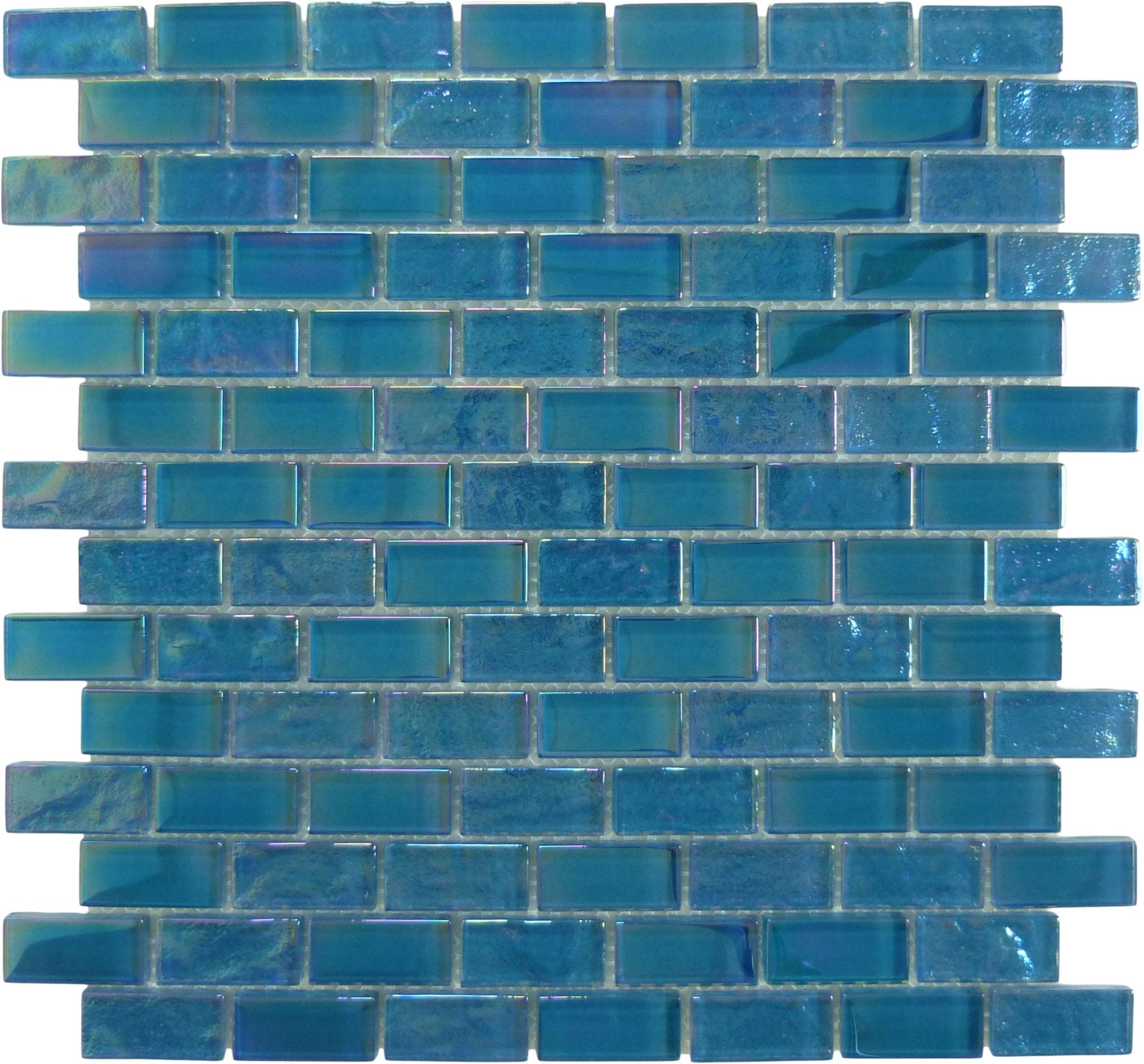 Neptune Turquoise Uniform Brick Glossy and Iridescent Glass Tile Universal Glass Designs