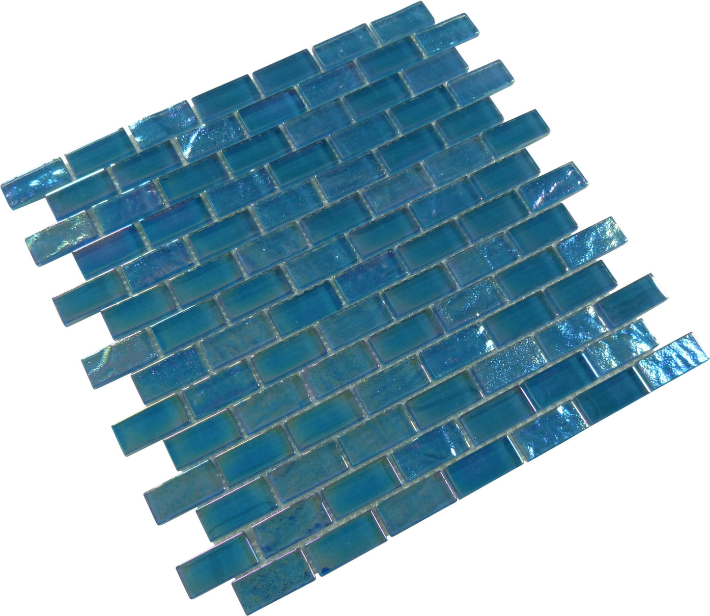 Neptune Turquoise Uniform Brick Glossy and Iridescent Glass Tile Universal Glass Designs