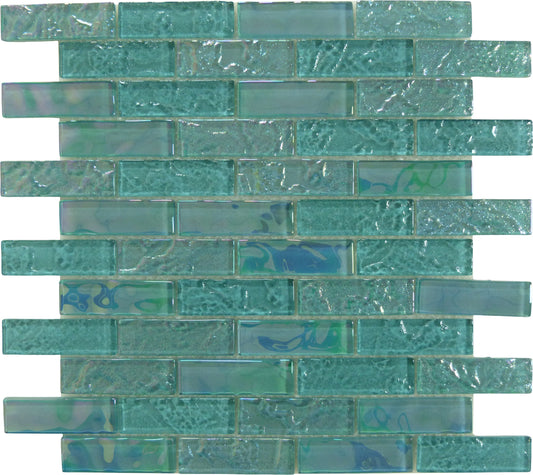 Pacific Aquamarine Uniform Brick Glossy and Iridescent Glass Tile Universal Glass Designs