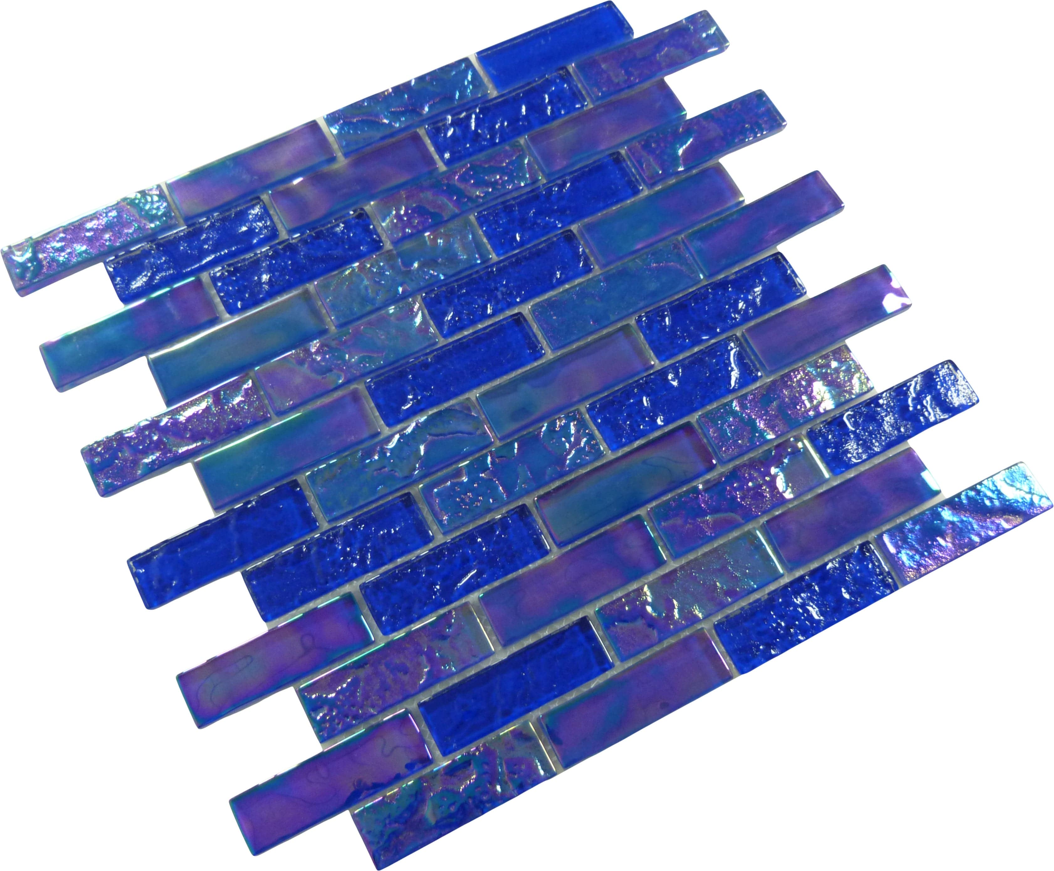 Pacific Dark Blue Uniform Brick Glossy and Iridescent Glass Tile Universal Glass Designs