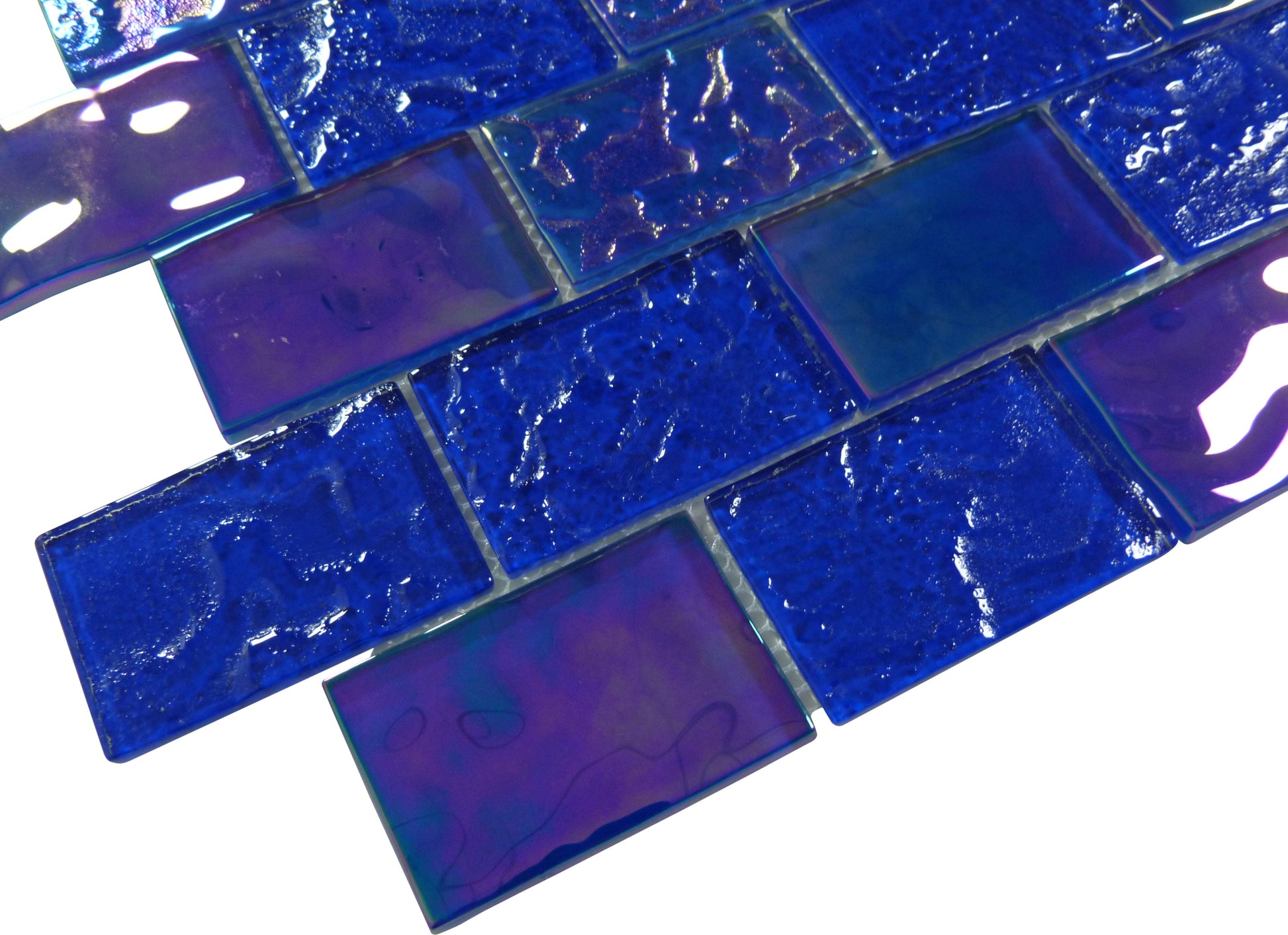 Pacific Dark Blue Uniform Brick Glossy and Iridescent Glass Tile Universal Glass Designs