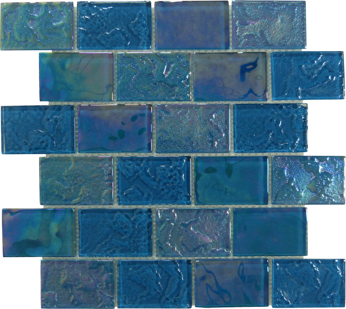 Pacific Turquoise Uniform Brick Glossy and Iridescent Glass TileSheets