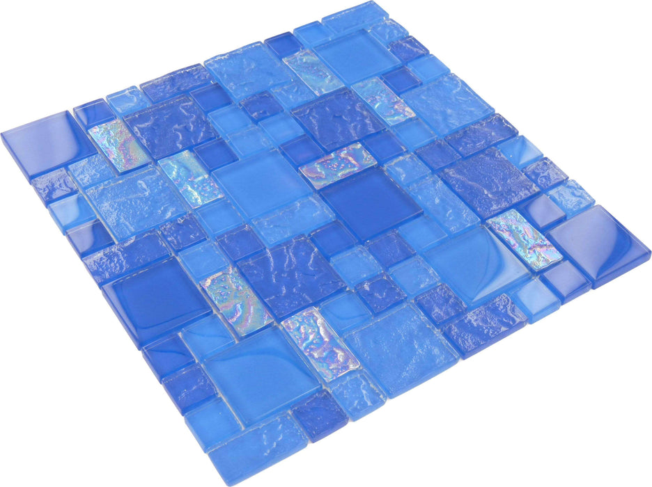 Bimini Blue Unique Shapes Glossy and Iridescent Glass Pool Tile Universal Glass Designs