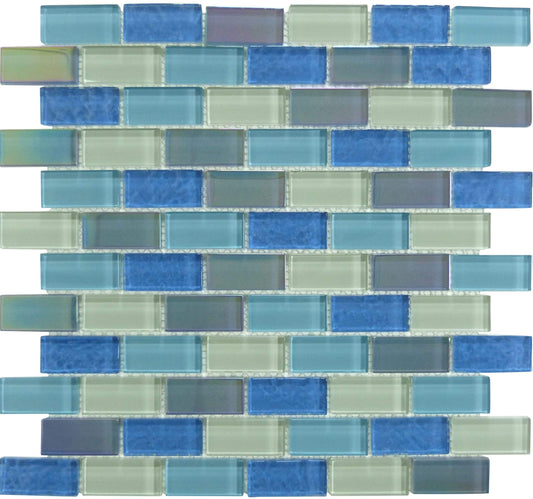 Atlantic Marlin Mix 1x2 Glossy & Iridescent Glass Pool Tile Universal Glass Designs