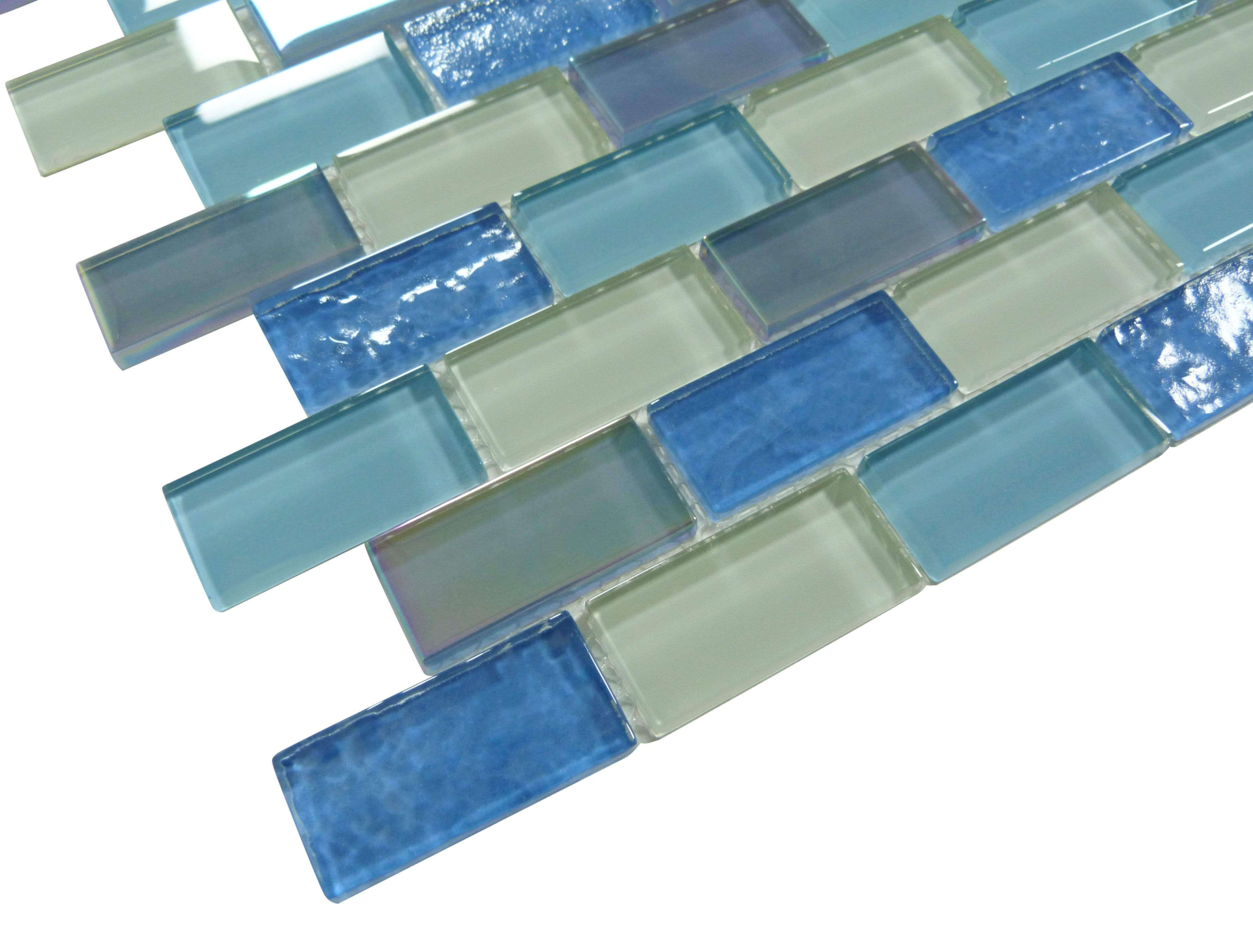 Atlantic Marlin Mix 1x2 Glossy & Iridescent Glass Pool Tile Universal Glass Designs