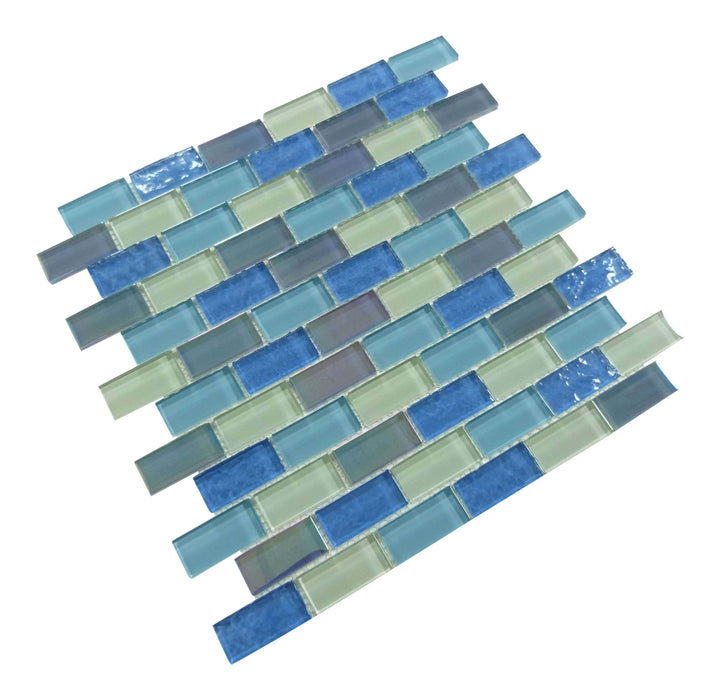 Atlantic Marlin Mix 1x2 Glossy & Iridescent Glass Pool Tile Universal Glass Designs