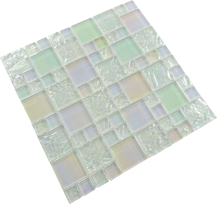 Bahama Exuma White Mix Glossy and Iridescent Glass Pool Tile Universal Glass Designs