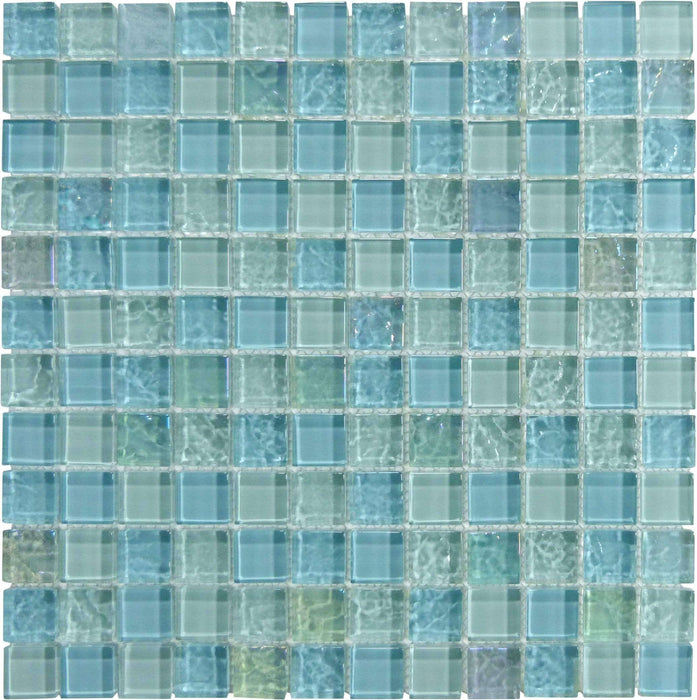 Bahama Inagua Turquoise 1" x 1" Glossy and Iridescent Glass Pool Tile Universal Glass Designs