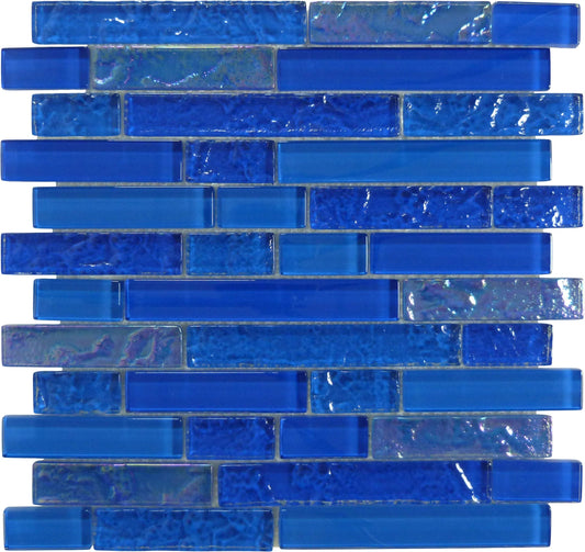 Bimini Random Blue Brick Glossy and Iridescent Glass Tile Universal Glass Designs